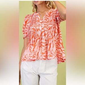 GGO Women's orange and White Patterned Blouse